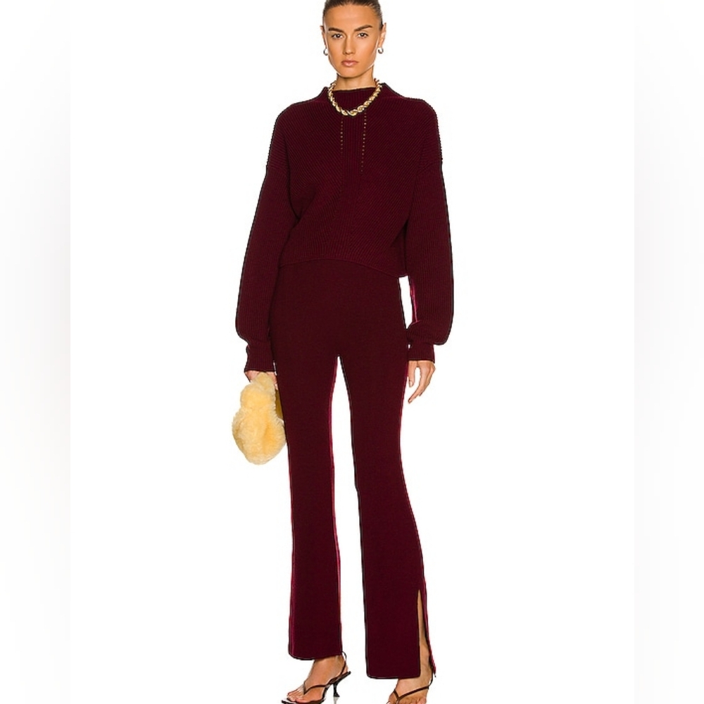 Le ORE Lodi Pointelle Knit Pullover Sweater - Ruby - Small